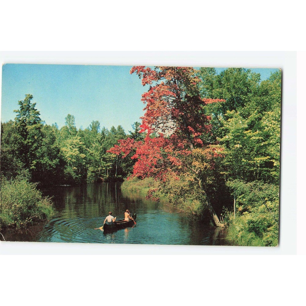 Vintage Plastichrome Postcard Peaceful Retreat Devaney Canoe River P12388
